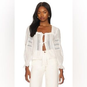 NWT Tularosa Revolve Mackay Blouse in White Front Tie Embroidered Eyelet Size XL